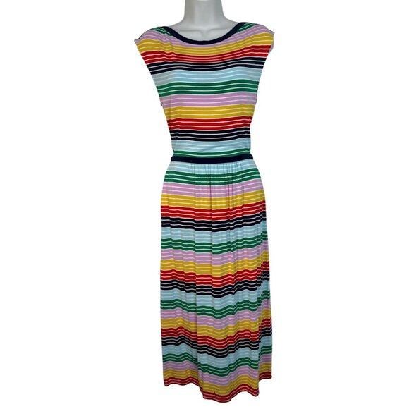 Boden Eleanor Rainbow Striped Midi Dress Sleeveless Boatneck Colorful Jersey 8 L - Picture 5 of 14